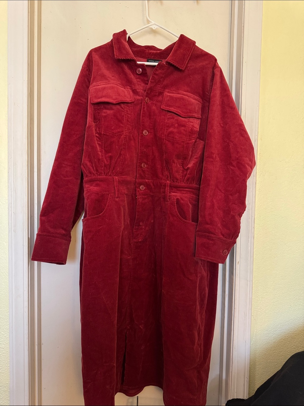 Universal Standard Red Corduroy Long Sleeve Button-Front Dress